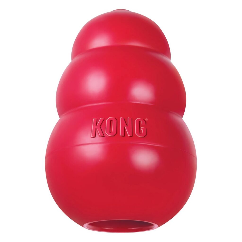 KONG Classic – gumová hračka na plnenie maškrtami, červená, veľkosti S až XL