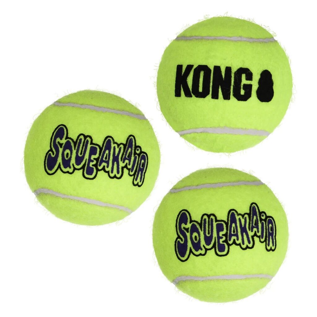 KONG SqueakAir – tenisové loptičky s pískatkom na aport, S a M (3 ks), L (2 ks)