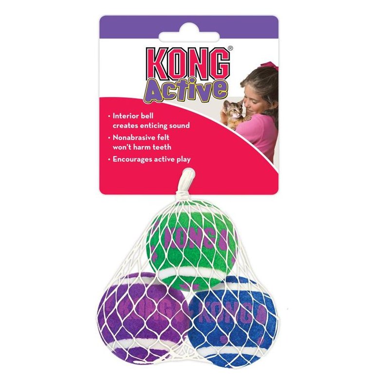 KONG Active – tenisové loptičky so zvončekmi pre mačky, 3 ks